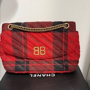 Balenciaga Red and Black Checkered Shoulder Bag